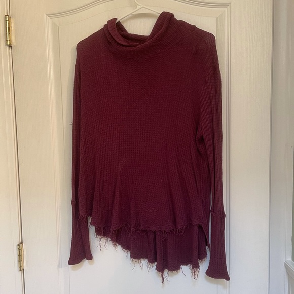 Me to We Distressed Maroon Thermal Turtleneck - Picture 2 of 5